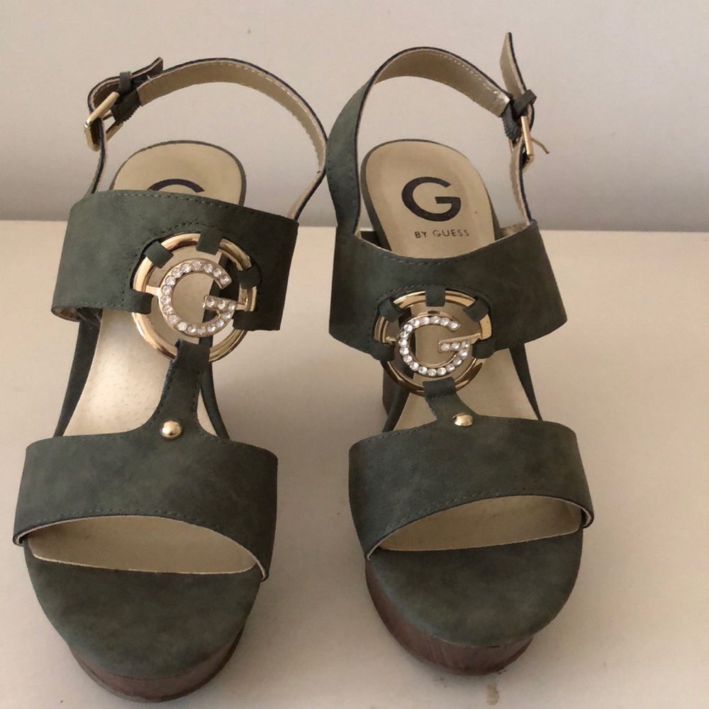 Guess brand olive green wedge sandals